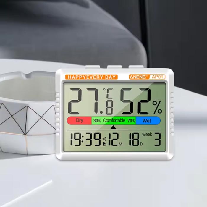 GrandMall - Termometer Hygrometer Digital | Pengukur Suhu Ruangan | Jam LCD Ruangan