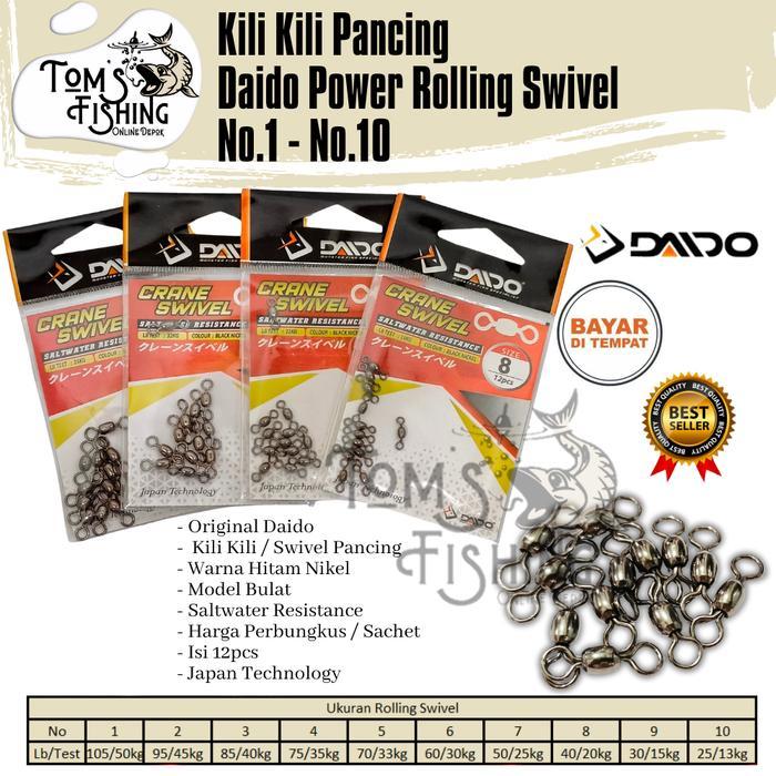 Kili Kili Pancing Daido Crane Swivel No.1 - No.10 (Water Resistance) Model Bulat Murah - Toms Fishin