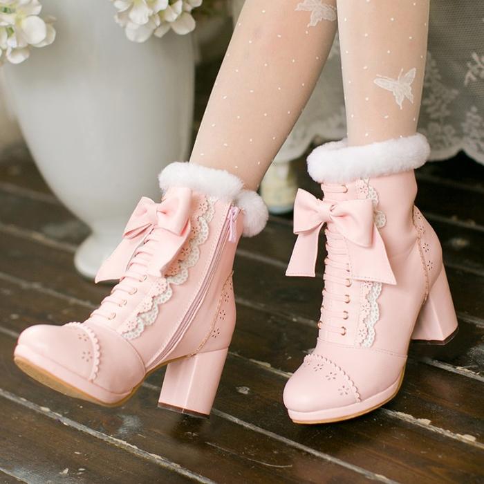 Lolita Sepatu Gaya Jepang Kawaii Manis Gadis Lucu Sepatu Merah Muda