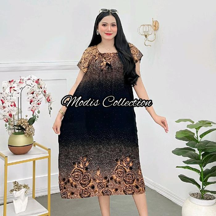 Daster Fuji Cabutan Kerah Kotak Dada Leher Full Karet Molor Lengan Pendek Dress Wanita Tidak Busui P