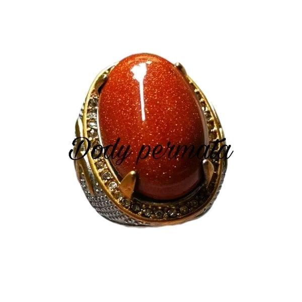 Batu akik pasir intan emas jumbo Rings Cincin permata titanium