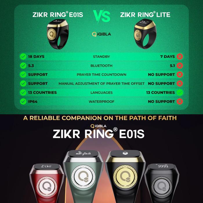 TERBAIK iQibla Zikr Ring Lite S E01S Smart Tasbih Digital Hitung Zikir Harian Muslim Modern Garansi 