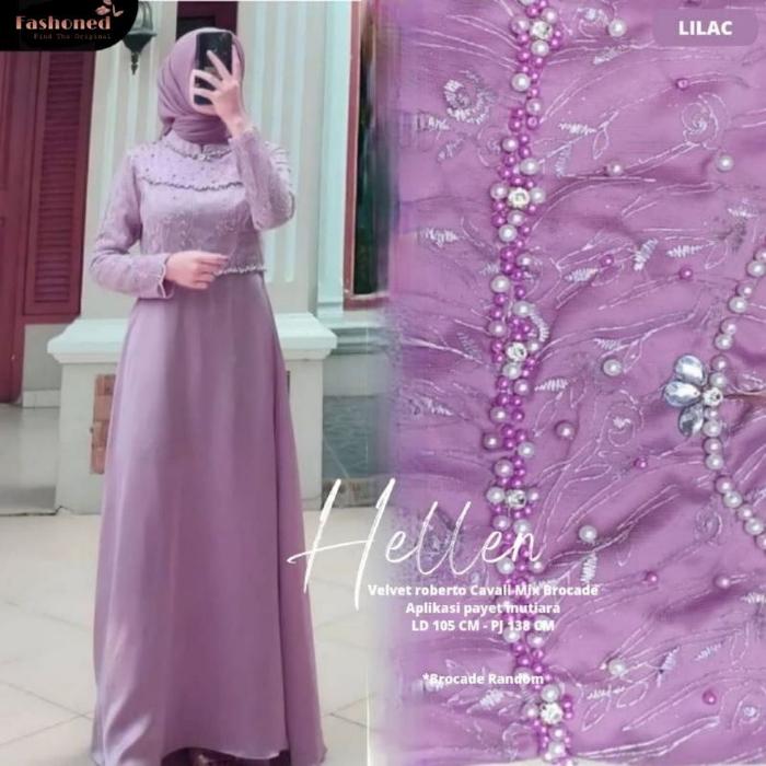 Gamis Hellen Dress Pesta Muslimah Belle Maxy Dress Kondangan Brokat Ld90 Ld100 Ld110 Ld120 Ld130 Son