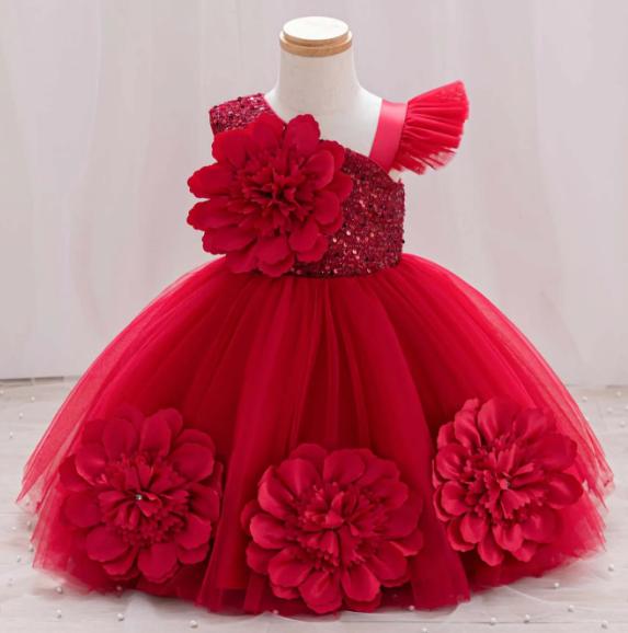 Single Shoulder Sparkling Flying Sleeve Baby's Birthday Party