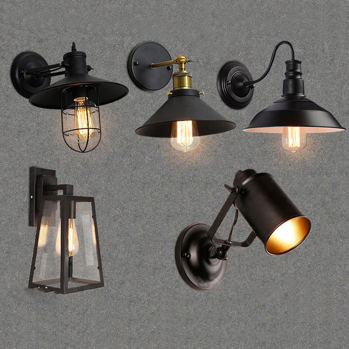 Loteng Amerika Besi Hitam Kap Lampu Dinding Antik Penjaga Kandang