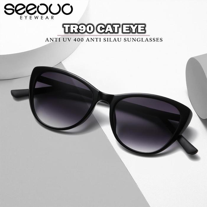 Seeouo Sunglasses Kacamata Lens Anti Uv 400 Anti Silau Model Cat Eye Stylish Frame Tr90 Lentur Dan R