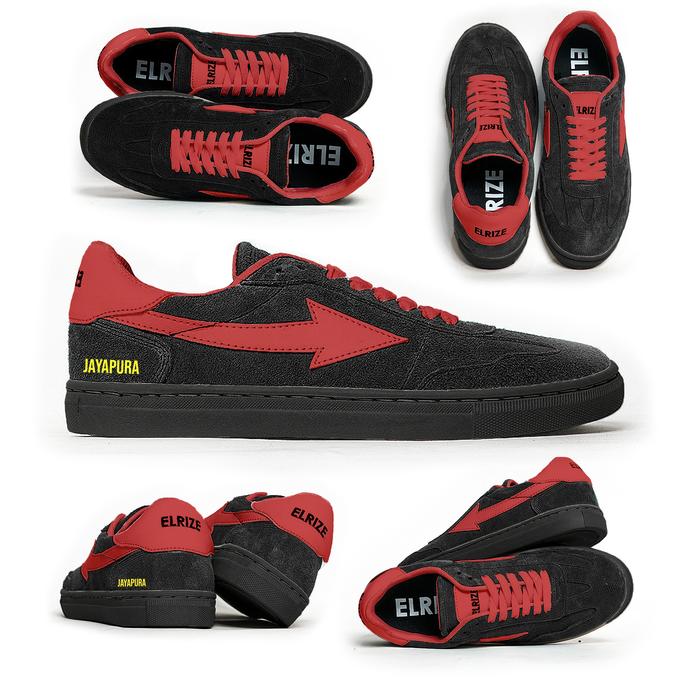 Sepatu Elrize ULTRAS JAYAPURA - Suede Merah Hitam Casual Supporter Sneakers Lokal Indonesia Pria Sho