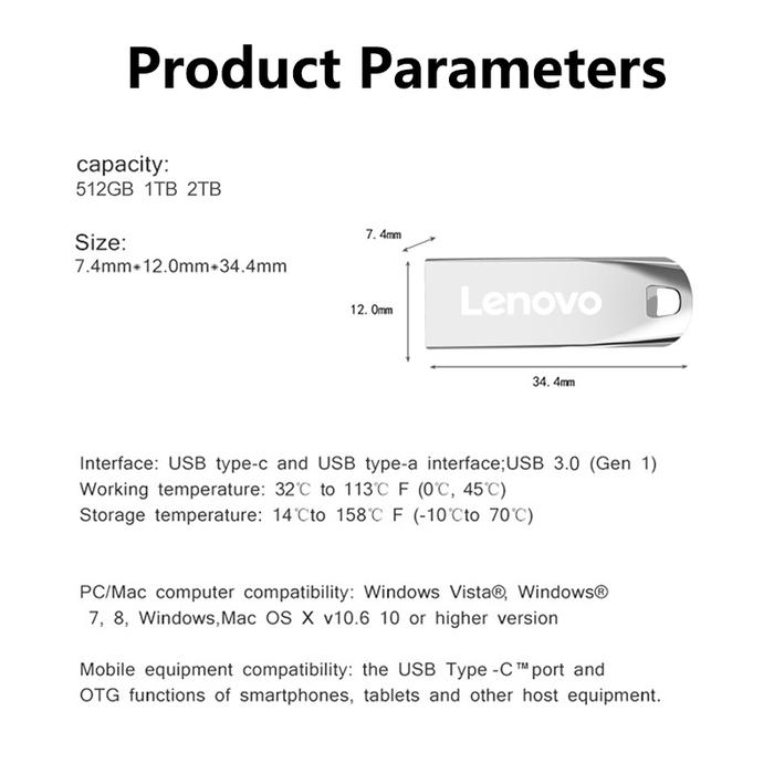 Lenovo U Disk 2TB 3.0 Flash Drives 1TB High Speed Pendrive 512GB