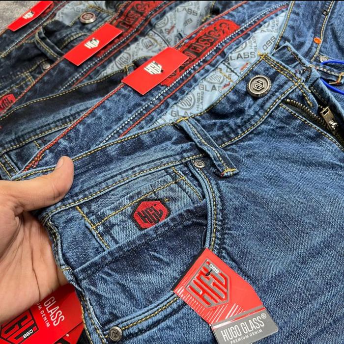 HUGO GLASS Asli Jeans Panjang Pria Denim Reguler Fit Bahan Corvus Import Selvedge Original Cocok unt
