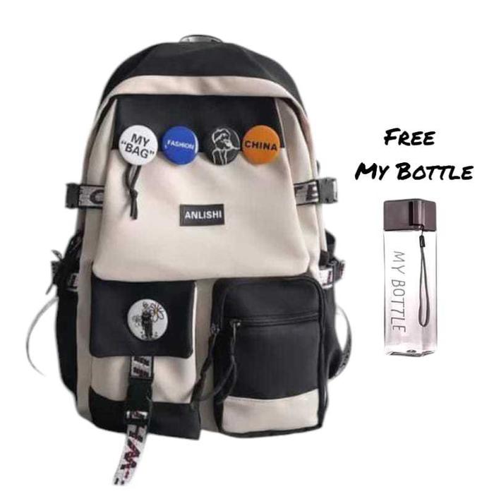 Tas Ransel Sekolah Remaja Wanita Pria Kekinian ANLISHI Backpack Fashion Keren Import Premium Muat La