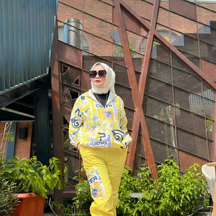 Set Olga queenari by Calistha Wanita Muslim Katun Printing Setelan Celana