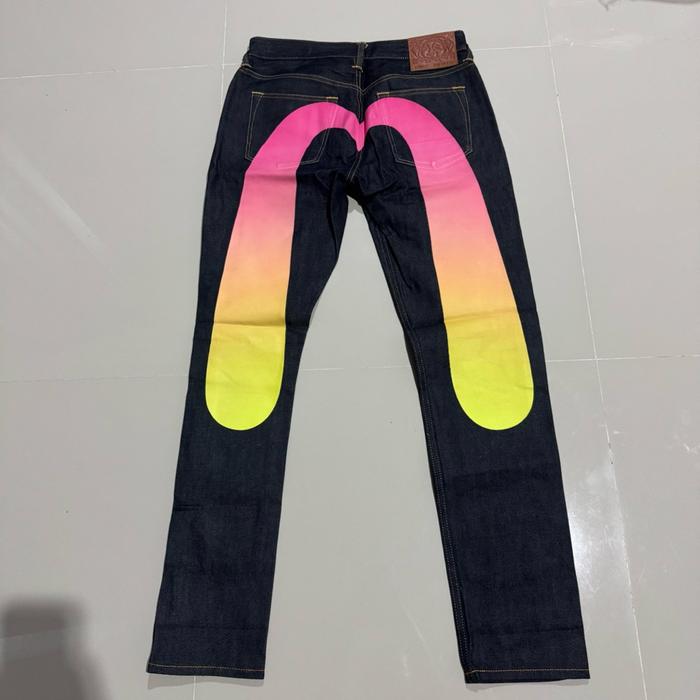 Evisu Gradient Daicock lot 2017 Pink Yellow Big Logo Selvedge Denim Jeans