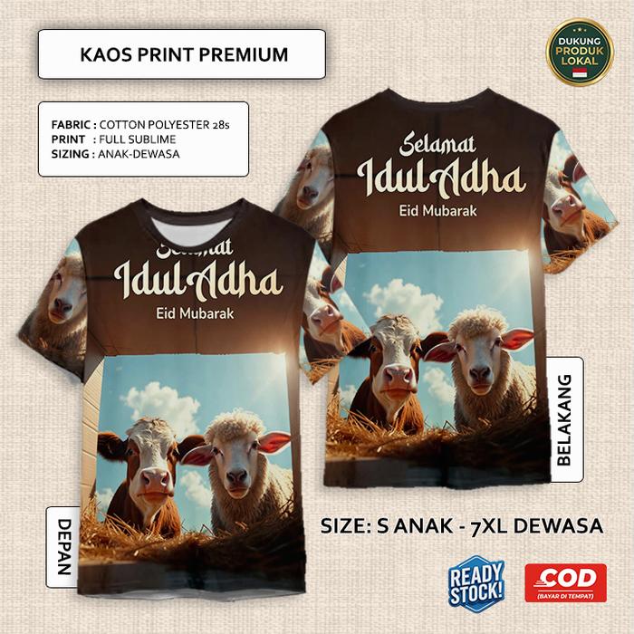 Kaos FullPrint Idul Adha Hewan Qurban Sapi Kambing Domba Full Printing Keren | Baju AOP 3D Anak dan 