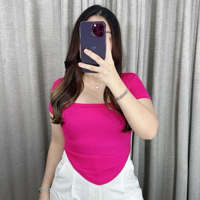 Blanche | Atasan Square Neck Oval Polos Blouse Square Neck Korean Crop Top Oval Crop Top SquareNeck 