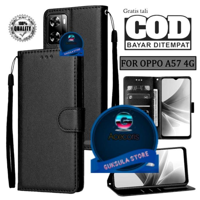 LEATHER CASE FLIP UNTUK OPPO A57 2022 -FLIP WALLET CASE KULIT - CASING DOMPET-FLIP COVER LEATHER-SAR