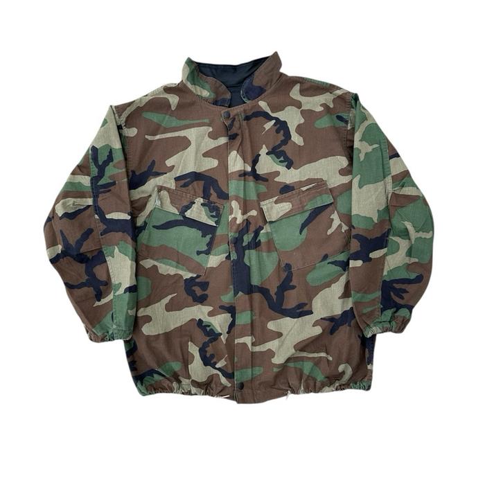 True vintage 80s US Army chemical protective suit jacket woodland camouflage contractor Winfield MFG