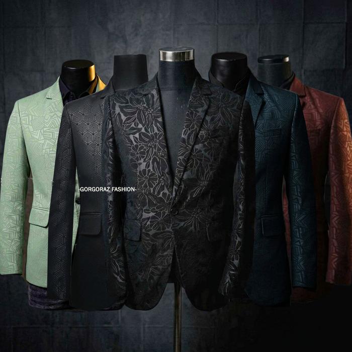 gorgoraz jas pria blazer pria batik premium keren merah maroon hitam sage navy bunga slimfit terbaru