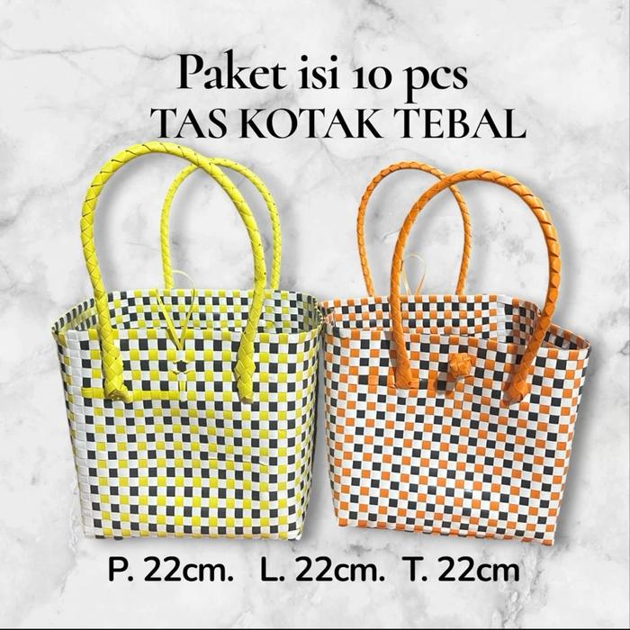 Paket hemat isi 10 biji Tas kotak tebal tali panjang,dengan bahan kaca b tebal,sudah ada kancingnya,