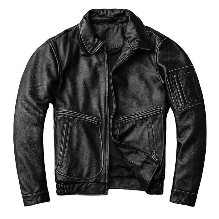 RJ014 - Jaket kulit pria tebal super lembut asli domba grade A warna hitam Casual Cowok