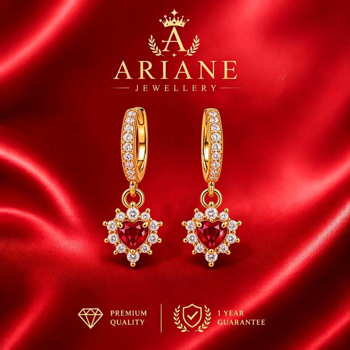 NR1 - Red Ruby Beloved Glow Earrings - Anting mewah - Earings warna Gold Anting Anting Fashion Korea