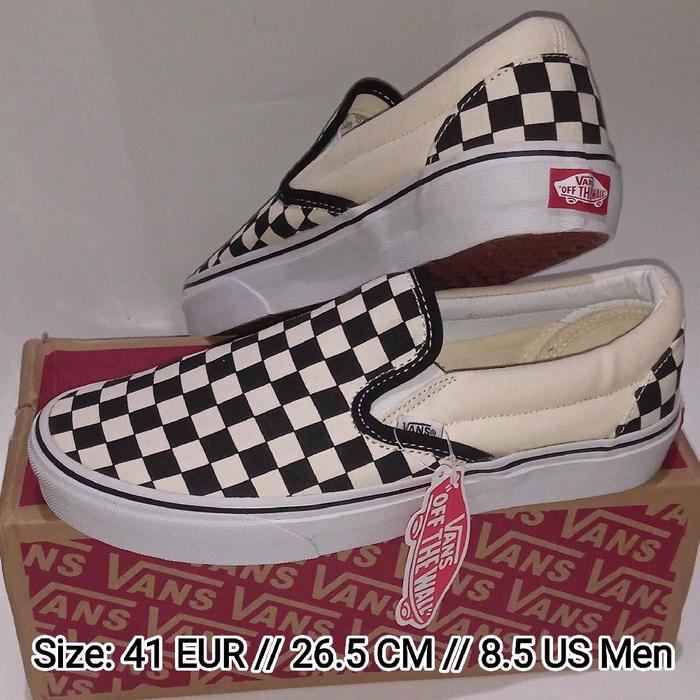 Sepatu Vans Slip On BW Checkerboard size 41 26.5 Original Classic Hitam Putih Black White SlipOn Cat