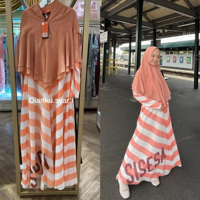 Dianku.syar'i Baju Muslim Wanita Model SISESA dengan Desain Stripes Orange dan Putih untuk Keseharia