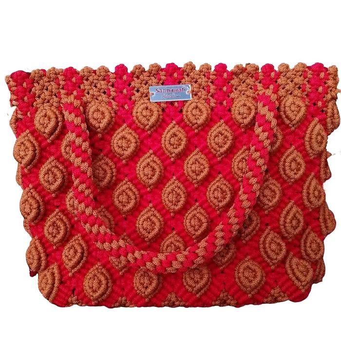 tas tali kur motif mawar timbul