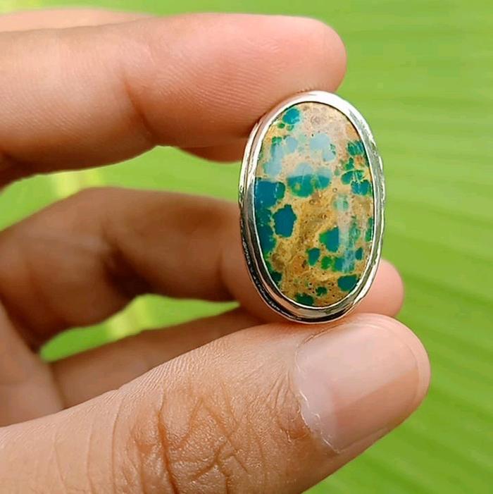 batu akik pirus persia serat mas ring perak