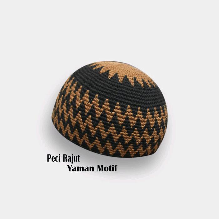 Peci Rajut Motif Tarim - Peci Rajut Tangan Asli - Aneka Warna dan Motif Ukiran All Size Katun