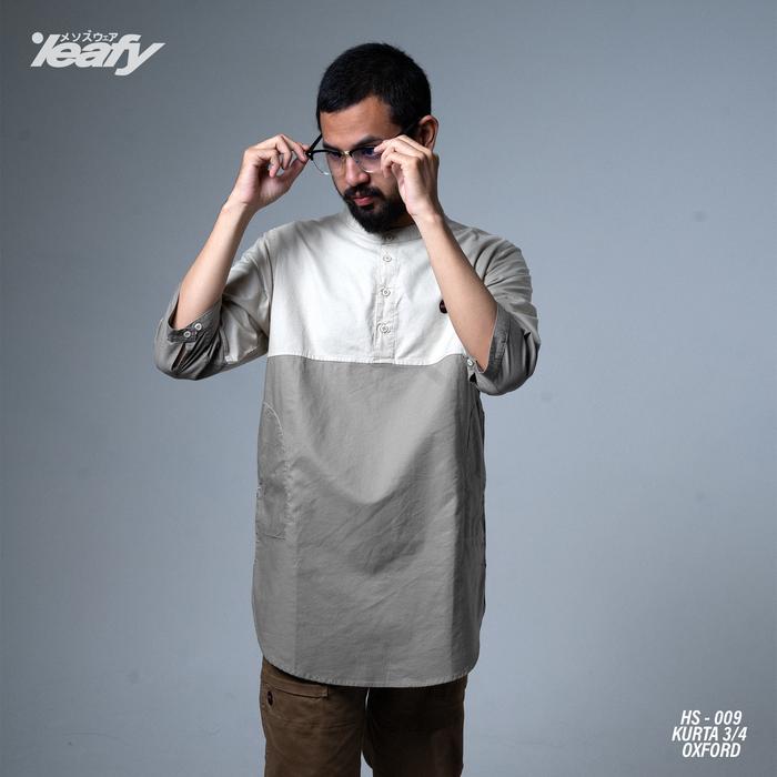 LEAFY HS-009 / KURTA LENGAN 3/4 MOTIF KOMBINASI I BAJU KOKO PRIA I KURTA TWILL PREMIUM / Baju Koko /