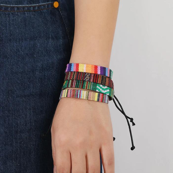 12Pcs Bohemia Colorful Bracelet Set For Women Nepal Ethnic Fabric Braided Rope Adjustable Bangle Men