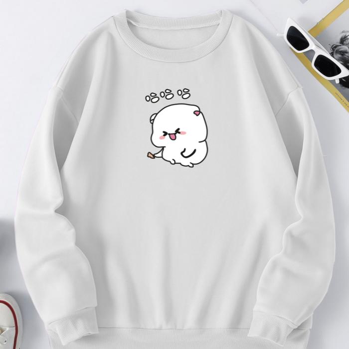 Sweater Cute cat wanita sweater oversize L XL XXL bahan fleece crewneck cewek remaja korea style imp