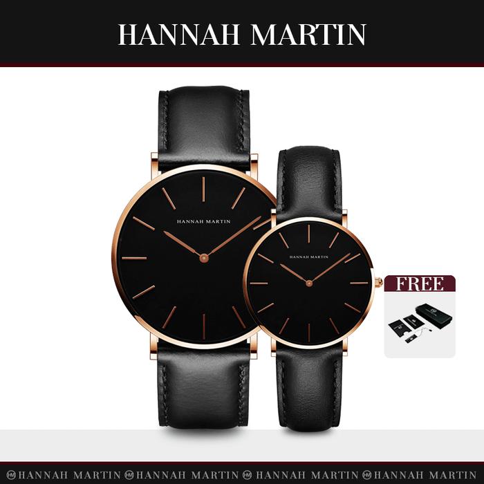 Hannah Martin  Jam Tangan  100% ori Kuarsa Klasik Mode Tali Kulit Jam Tangan Pria+Jam Tangan Wantia 