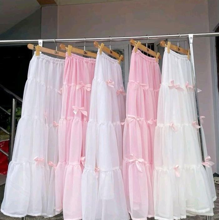 Layla rok ruffle coquette ceruty baby doll premium,rok coquette Maxi Pink