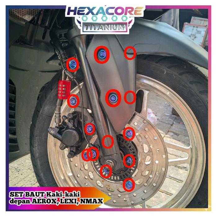 HEXACORE | SET BAUT TITANIUM KAKI KAKI DEPAN AEROX NMAX LEXI harga 14 baut