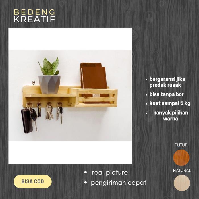 Rak dinding tempat gantungan kunci baju tas rak buku kosmetik rak tempel serbaguna key holder Jati K
