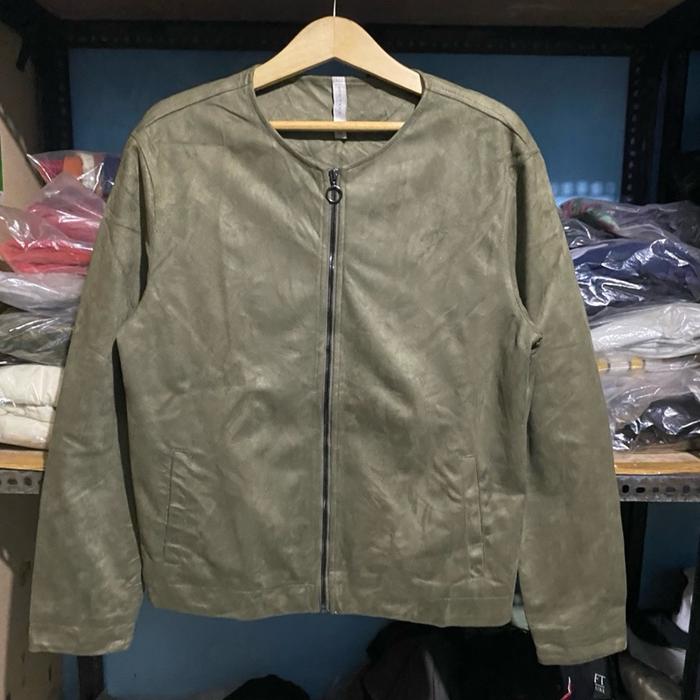 Zara Man Suede Collarless Jacket Hijau Size L 64x54
