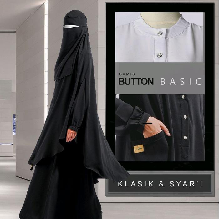 BUTTON BASIC Gamis BLACK & WHITE Bahan BELIYA - Khadijah Indonesia #ayranashwa #khadijahindonesia