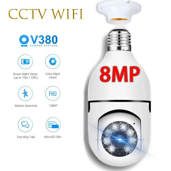 V380 Pro CCTV IP Kamera / Kamera cctv Bulb HD 8MP Wifi Lampu 360 PTZ Anti Air / CCTV OUTDOOR FULL HD