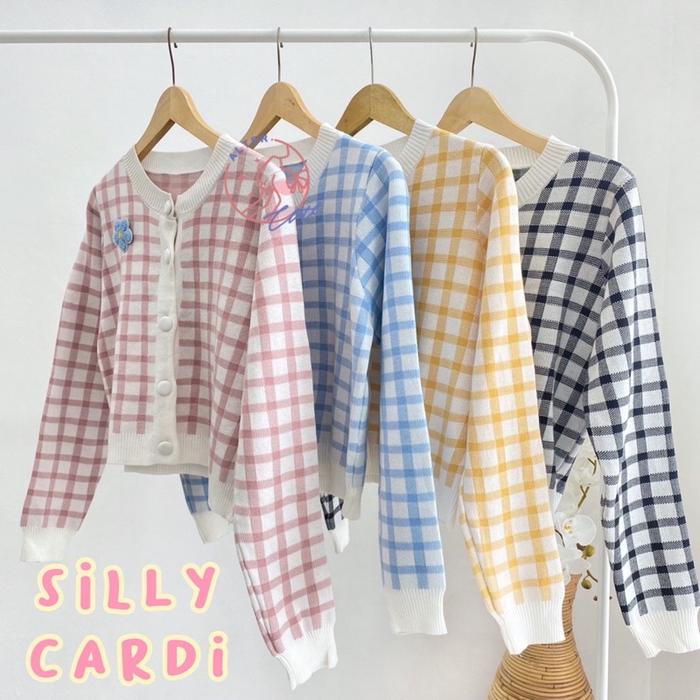 alter.cloth - SILLY CARDI | Kardigan Kotak Wanita Knit Korea Import Pin Bunga
