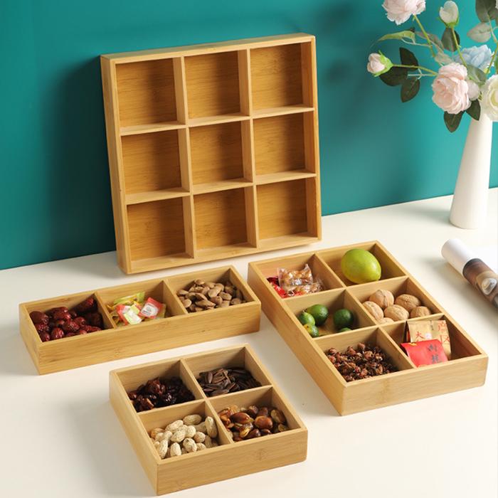 Multi-Grid Tray Hot Pot Plate Bamboo Wood Tray Hotel Restaurant Home Nine Grid Gourmet Tableware Pla