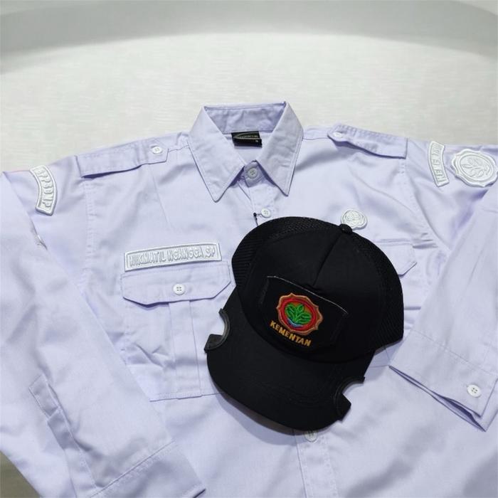 Kemeja kementan lengan panjang set gratis nama custom full bordir komputer free request
