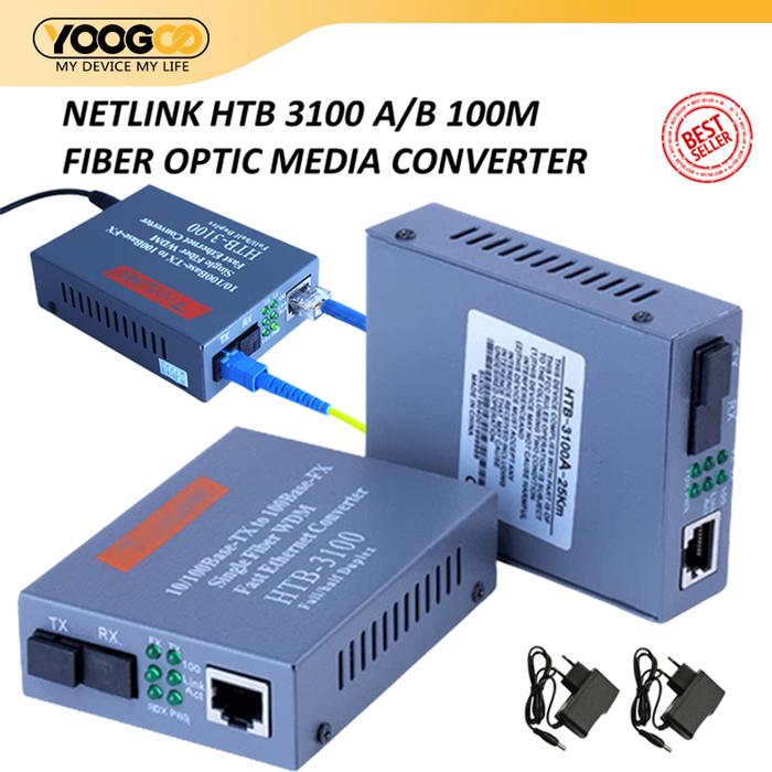 HTB3100 A+B Fiber Optic Optical Media Converter HTB-3100 Netlink 10/100Mbps RJ45 Single Mode 25KM