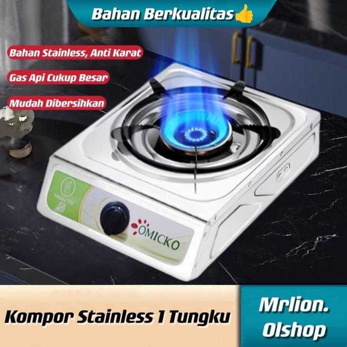 Kompor Gas 1 Tungku / Kompor Stainless Anti Karat / Omicko Kompor Stainles 1 Tungku