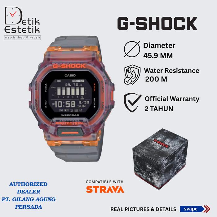 Jam Tangan Casio G-Shock GBD-200SM-1A5 / GBD200SM1A5 Orange Digital Bluetooth Original