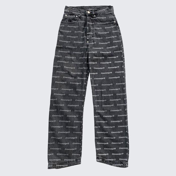 Black Grey Washed MMLG By 87MM Seoul Spellout All Over Print Denim Pants - Unisex - S