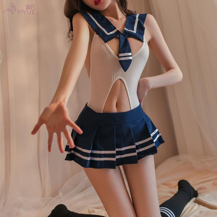 Lingerie Gaya Seksi Cosplay Seragam Sekolah Jumpsuit  Mini Rok Baju Dinas Malam
