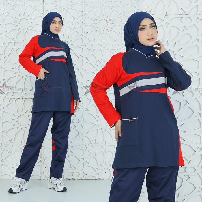 Baju Olahraga Senam Set Training Olahraga Wanita Muslimah / Setelan Kaos Olahraga Tunik Muslimah