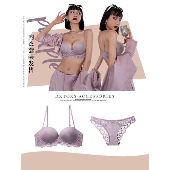 Tianaasarr Clover Bra Set Setelan CD Celana Dalam dan BH Push UP Renda Underwire Kawat Beha Kemben S