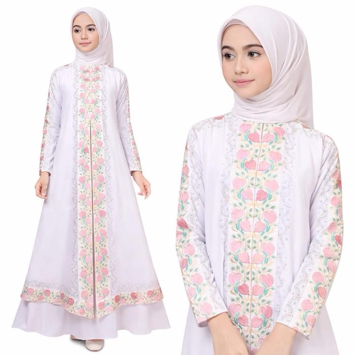 COD Gamis Abaya Arab Hawa Remaja dan Dewasa Shireen Putih Arab Busui Jersey  Import  Premium Mix Cer
